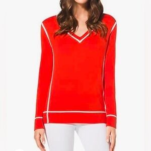 MICHAEL KORS Striped Orange White Sweater